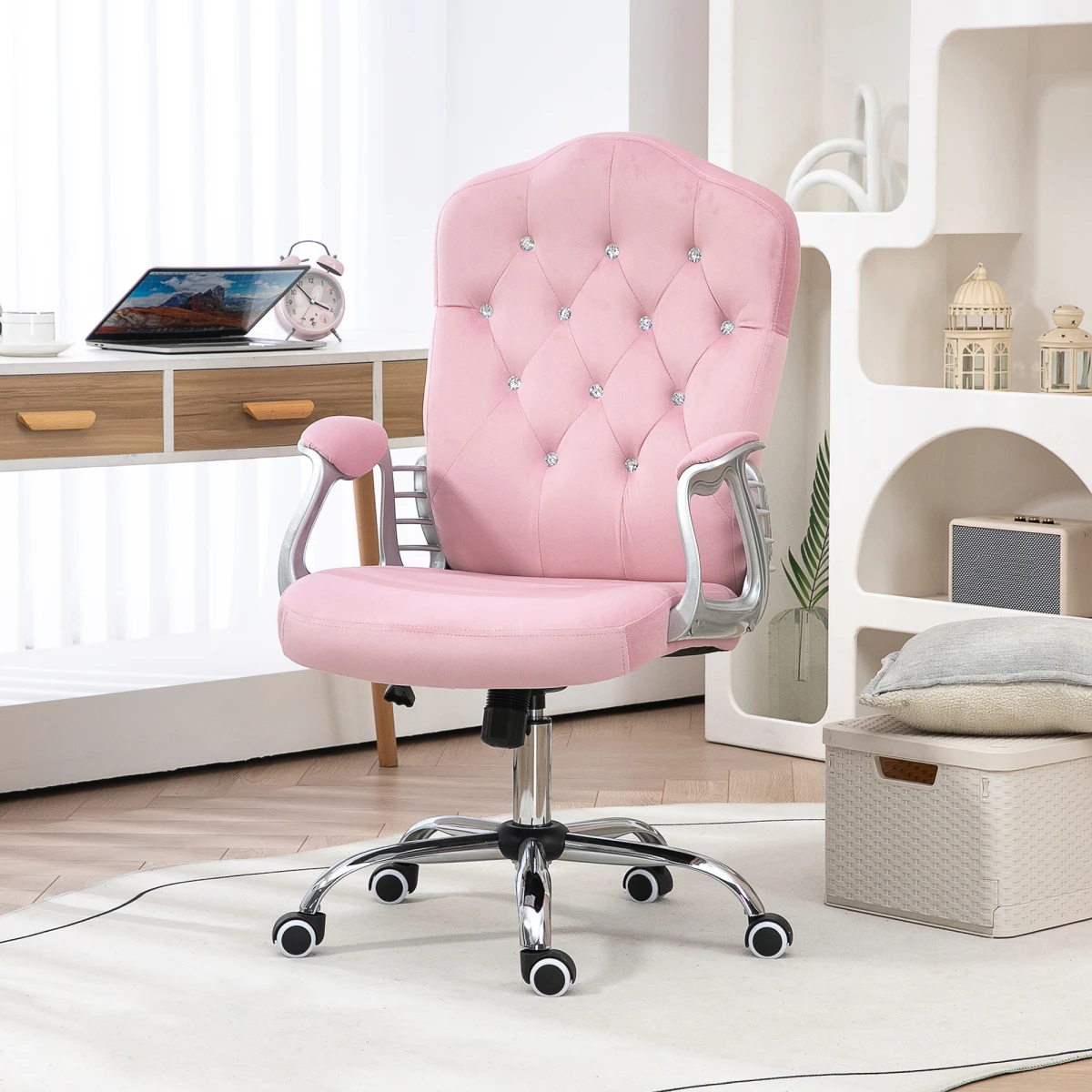 Vinsetto Vinsetto Home Office Chair 47 to 57 cm Height and Tilt Adjustment Velvet Upholstery with Diamonds for Home Office - Office Chair