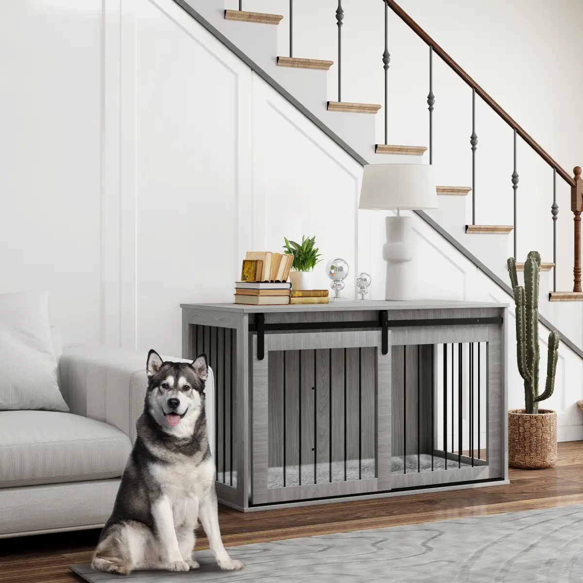 PawHut PawHut Dog Crate Furniture with Removable Cushion for XL-sized Dogs - Grey - Dog Crate