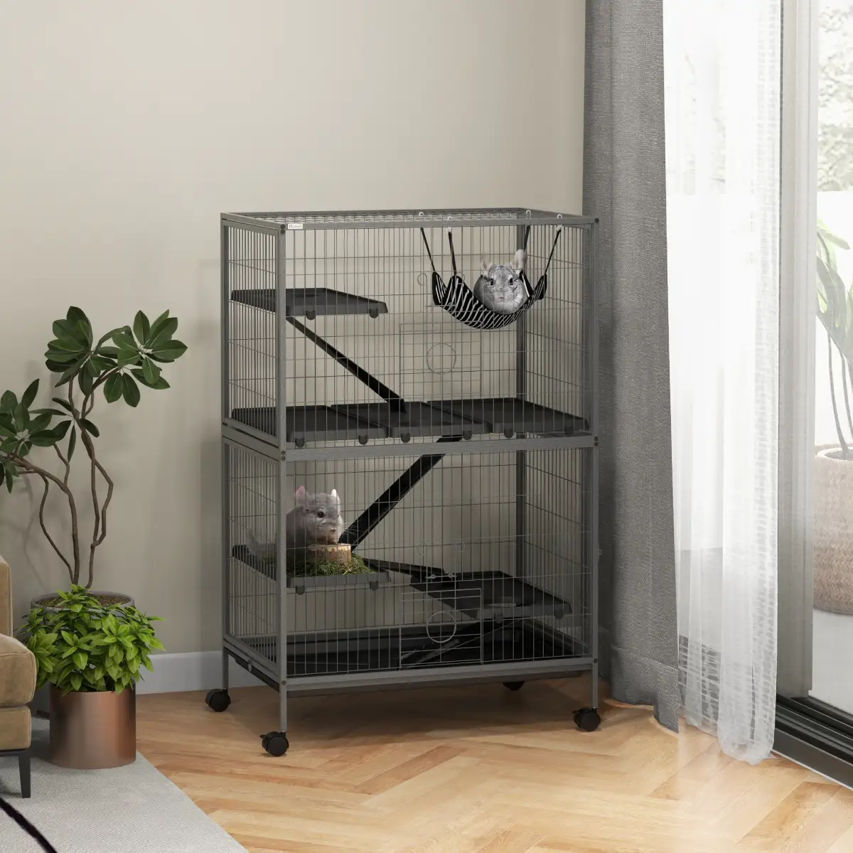 PawHut PawHut Small Animal Cages for Chinchilla Ferret Kitten on Wheels W/ Hammock Tray - Pet Cage