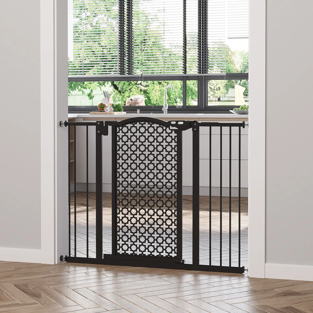Unbranded 74-105 cm Pet Safety Gate Pressure Fit Stair with Double Locking, Black Pawhut - Pet Gate
