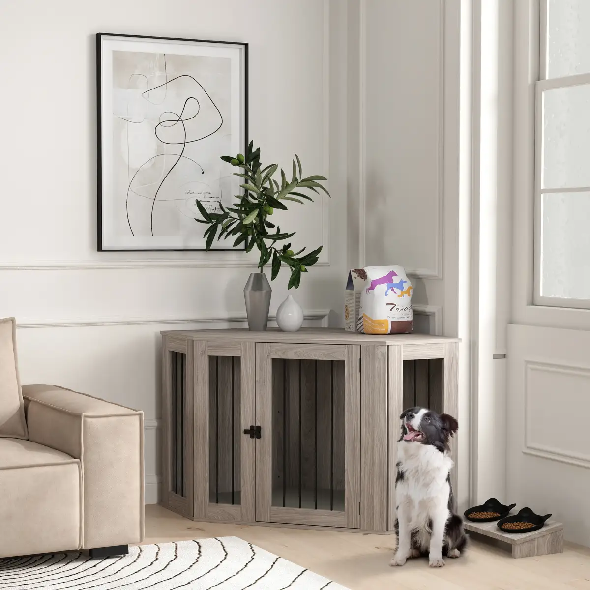 PawHut PawHut Dog Crate Furniture for Large Dogs w/ Cushion, Door - Walnut Brown - Dog Crate