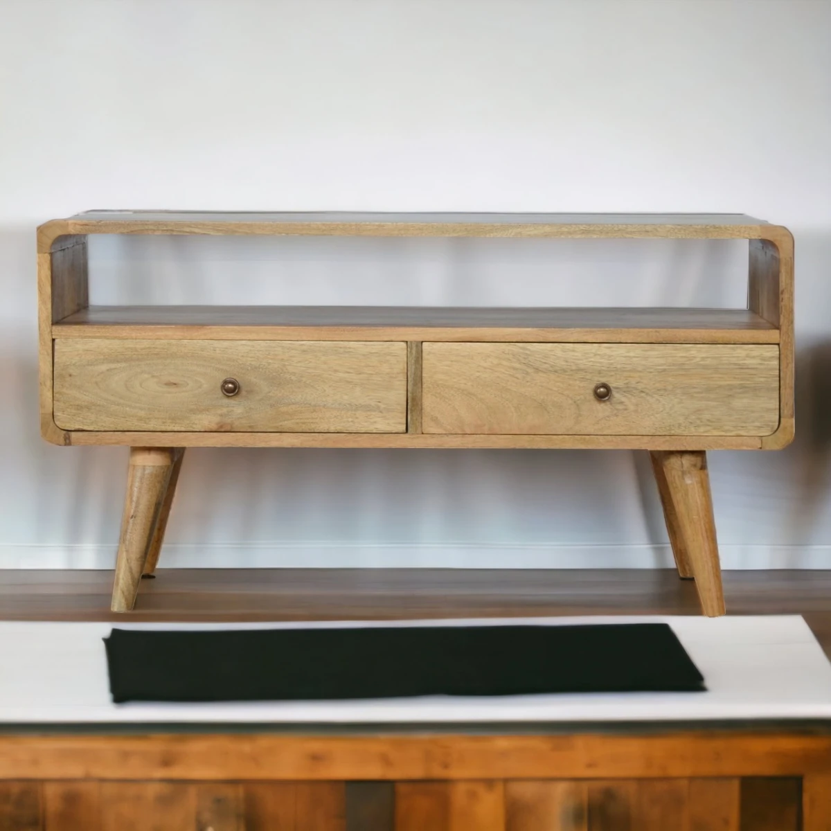 Artisan Solid Wood Media Unit Curved Oak Drawers 90cm Home by Artisan Furniture