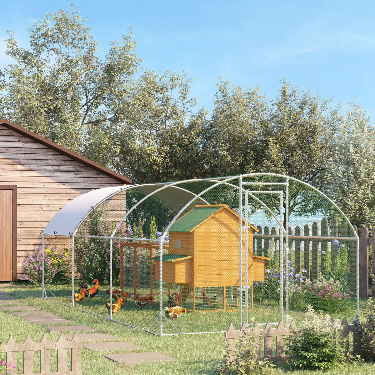 PawHut PawHut Walk-In Chicken Run Galvanised Chicken Coop with Cover 2.8 x 1.9 x 2m - Chicken Coop
