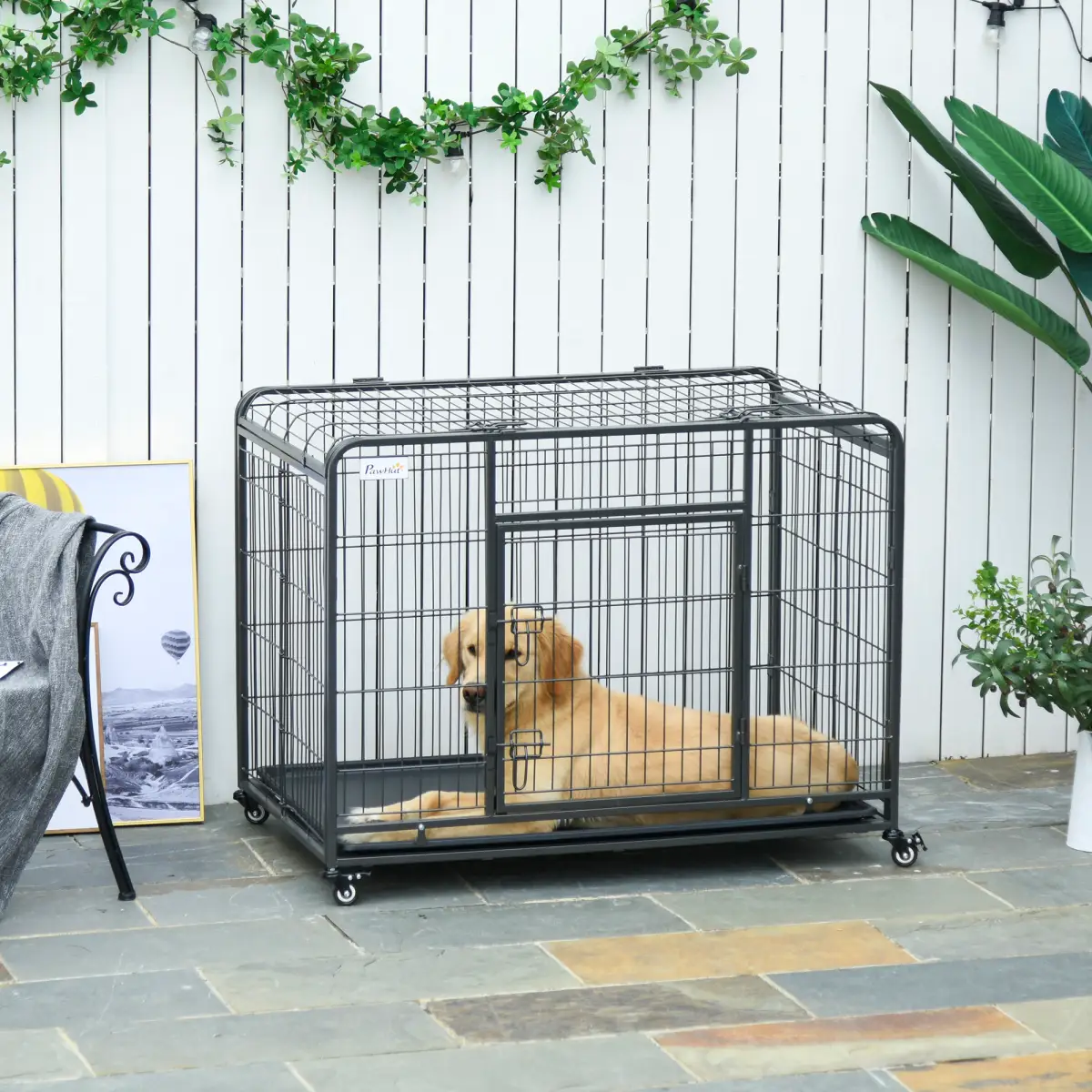 Unbranded 78x109cm Metal Dog Cage Kennel w/ Locking Door & Wheels Large Pets Pawhut - Dog Kennel