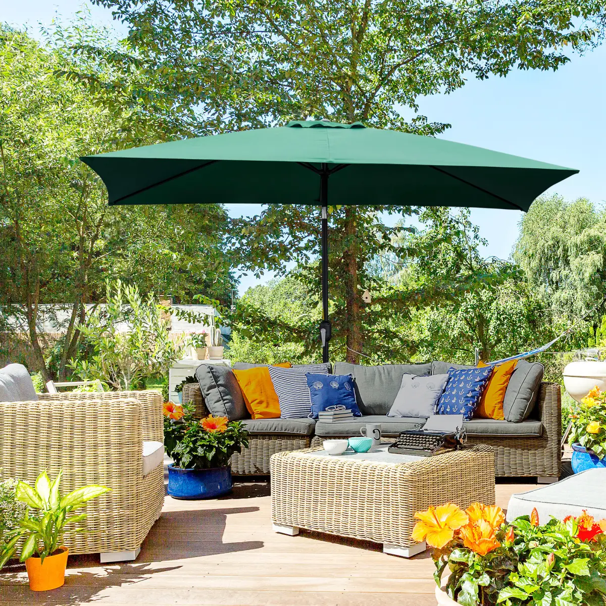 Outsunny Outsunny 3x2m Patio Parasol Canopy Tilt Crank 6 Ribs Sun Shade Garden Green - Parasol