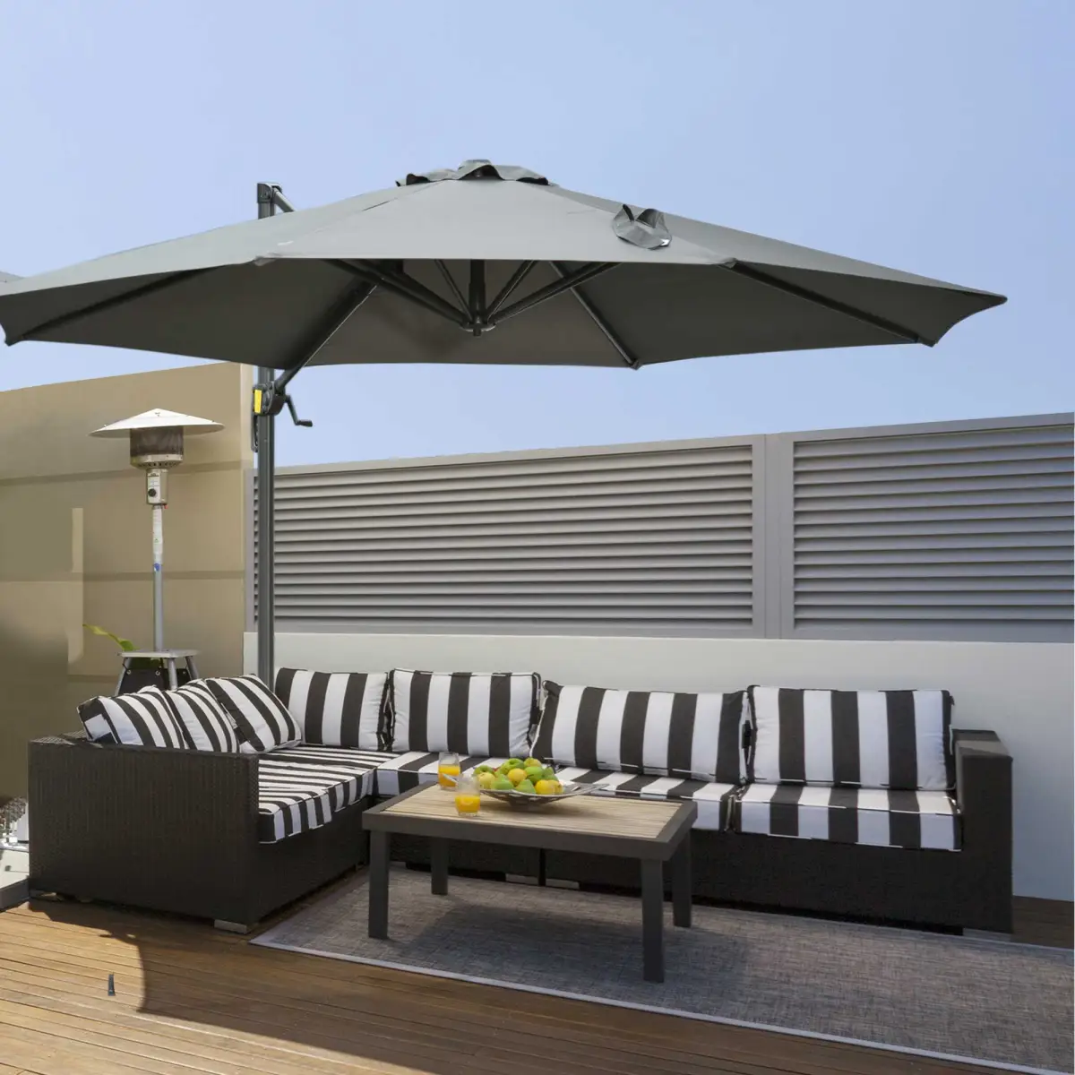 Outsunny 3m Patio Offset Parasol Roma Umbrella Cantilever Dark Grey - Parasol