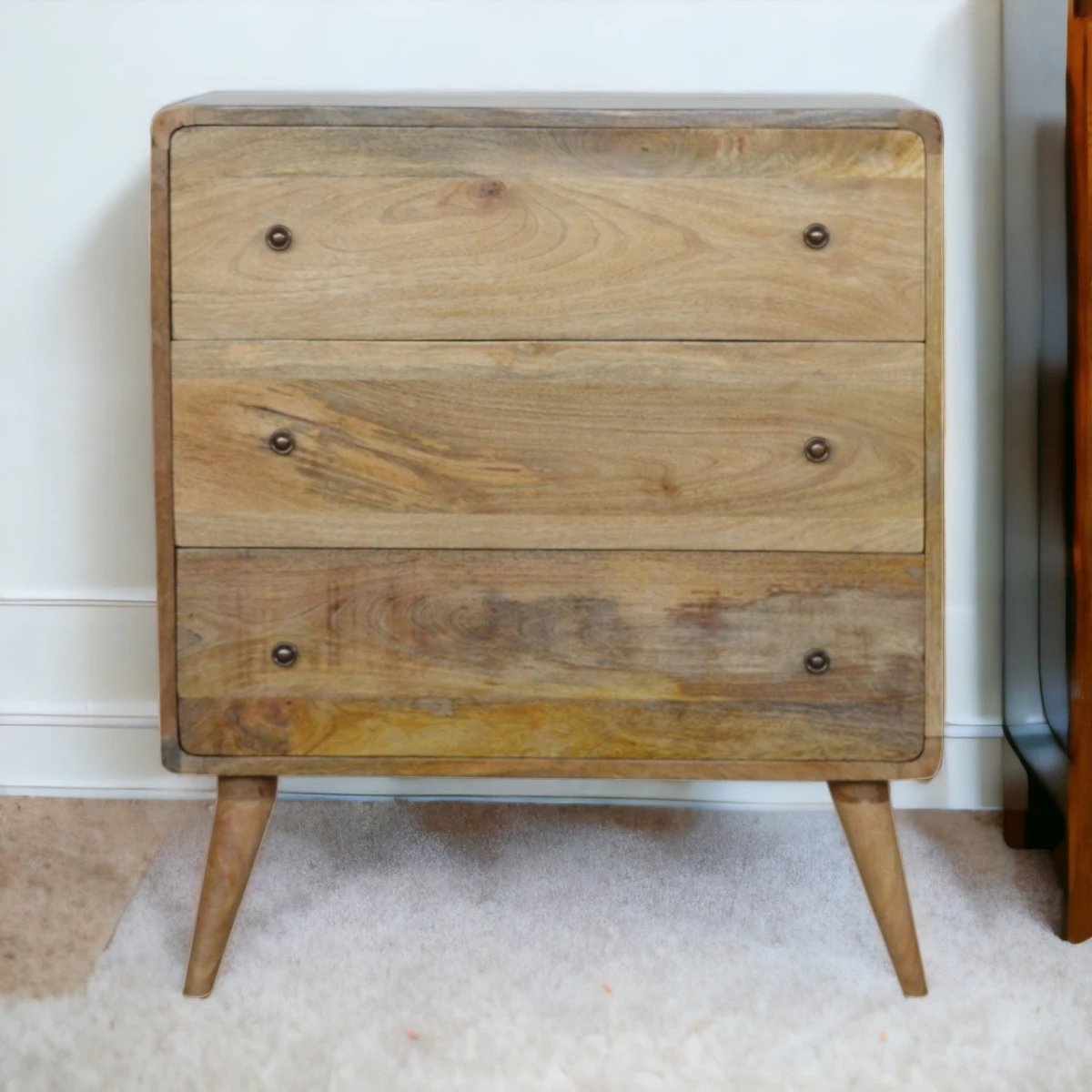 Artisan Chest 4 Drawer Solid Mango Wood Curved Oakish Finish with Nordic Legs for Bedroom Storage by Artisan Furniture