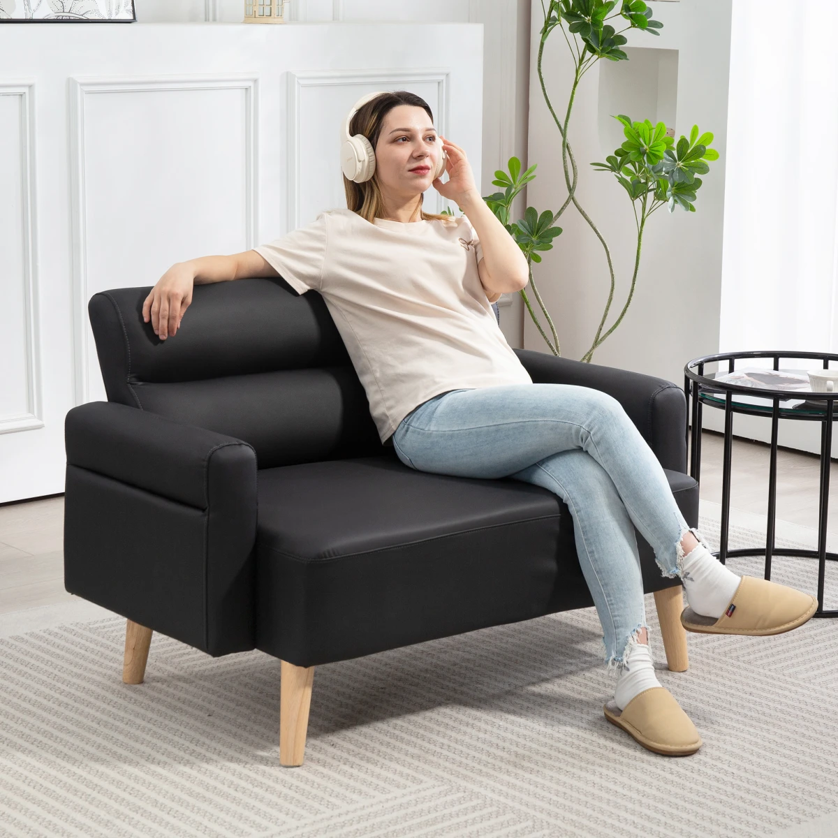 HOMCOM 2 Seater Sofa Compact Faux Leather For Small Spaces by HOMCOM
