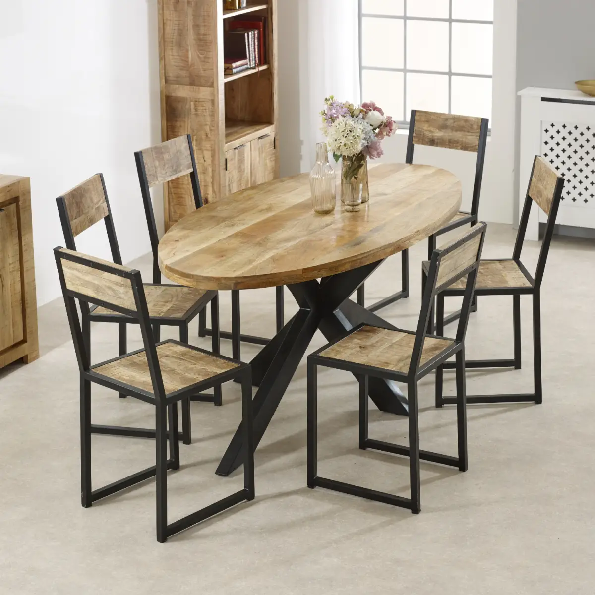 Indian Hub Surrey Solid Wood & Metal Oval Dining Table 6-8 Seater - Dining Table