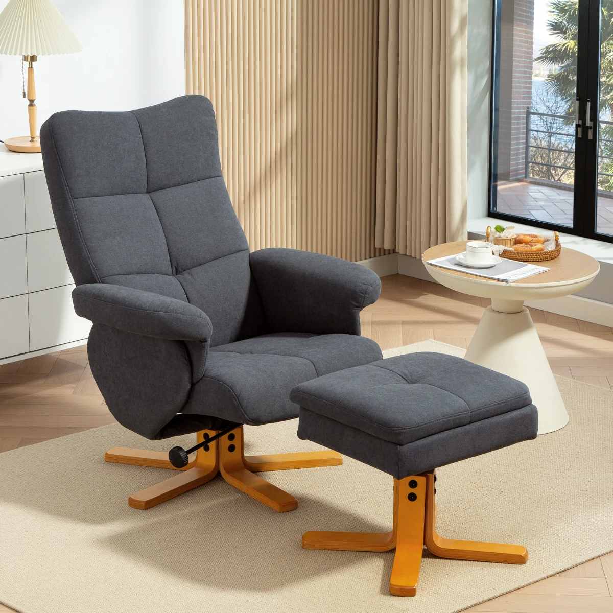 HOMCOM Linen Recliner Chair Wood Base 145 Degree Living Room by HOMCOM