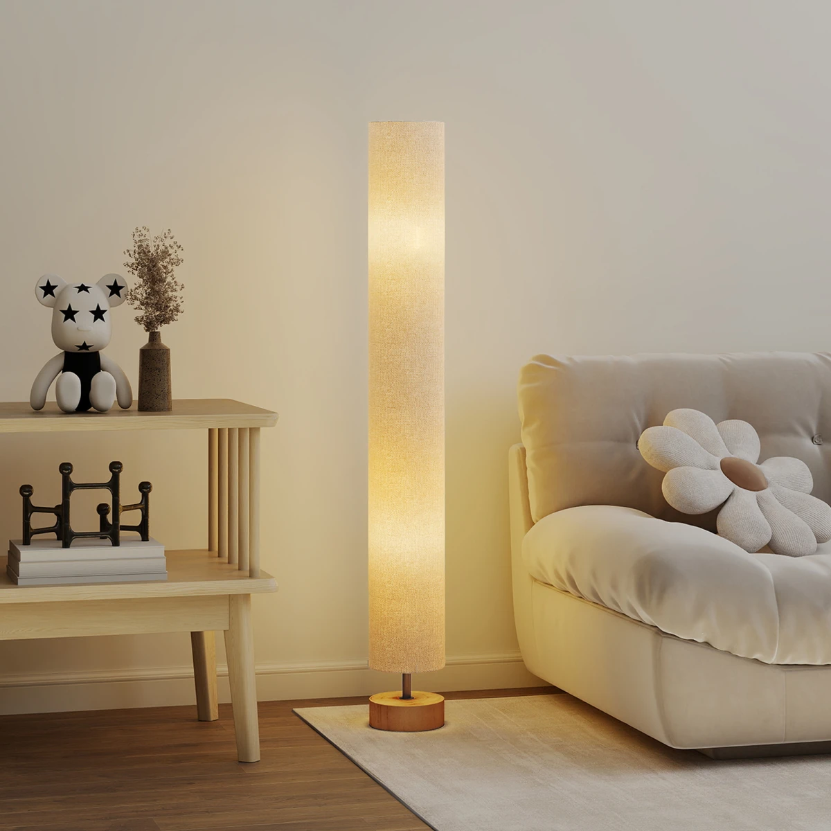 HOMCOM LED Floor Lamp Slim 3000K 4500K 6500K Adjustable Colour Temperature With Fabric Shade Foot Switch For Living Room by HOMCOM