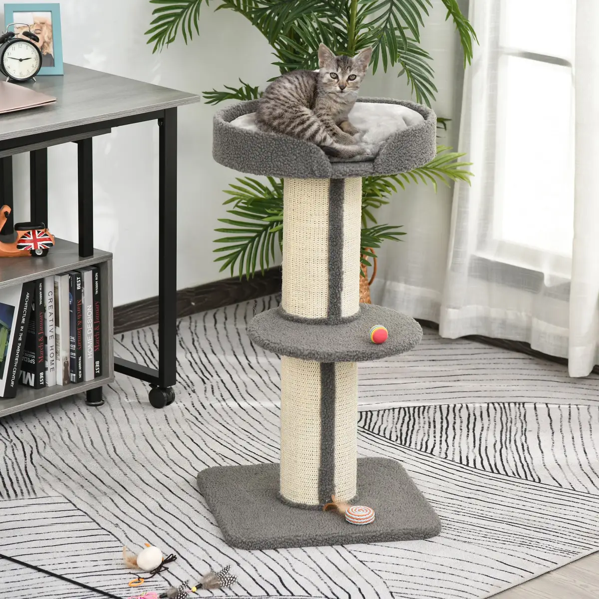 Pawhut 91cm Cat Tree Kitten Activity Center Tower Scratching Post Lamb Cashmere Perch - Cat Tree
