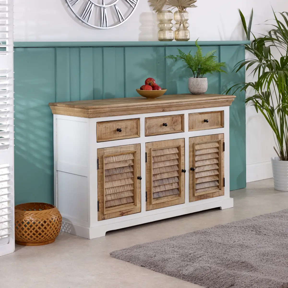Indian Hub Alfie Wood Sideboard - 3 Drawers & 3 Doors - Sideboard