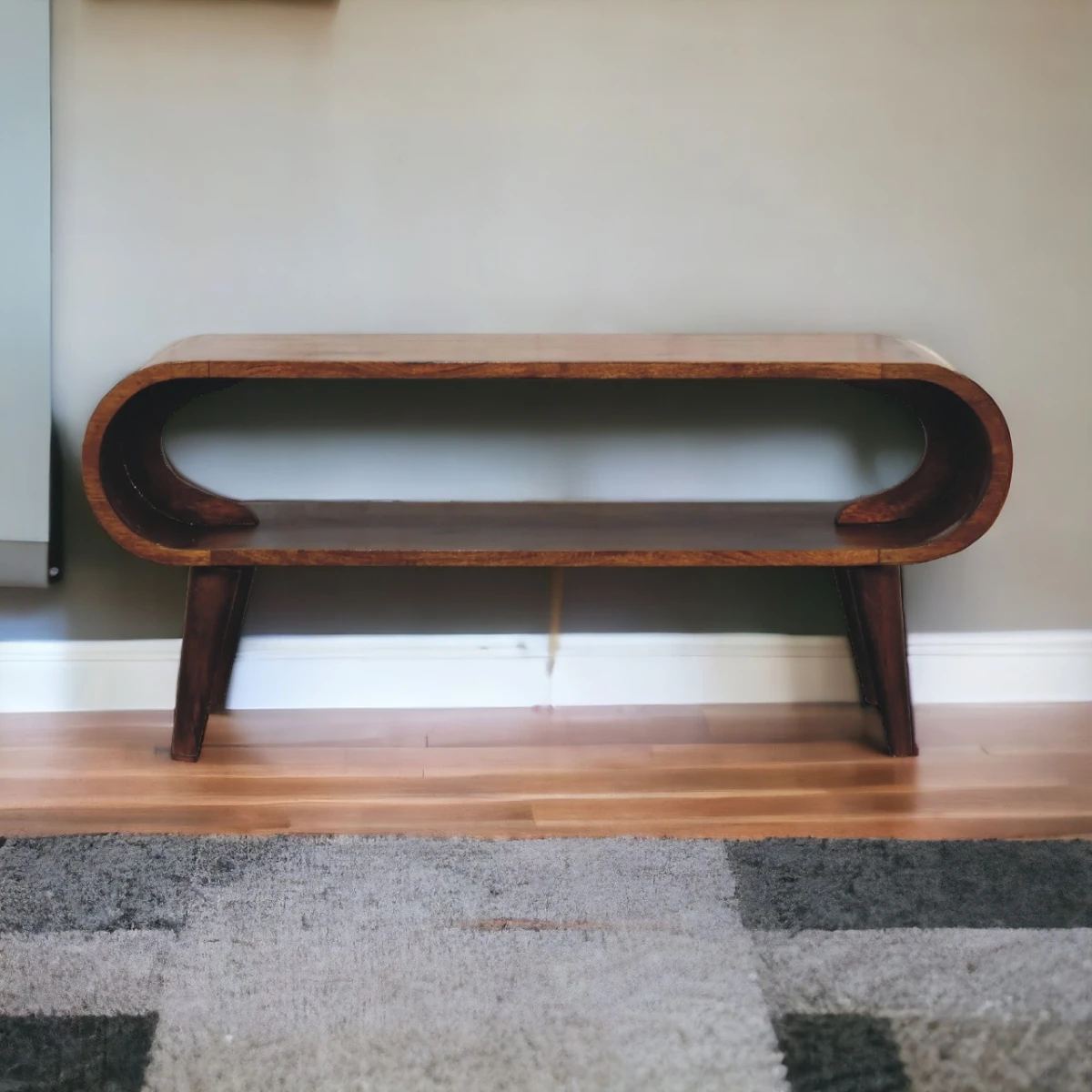 Artisan Coffee Table Compact Solid Mango Wood Chestnut Finish Nordic Smooth Round Edges Family Safe by Artisan Furniture