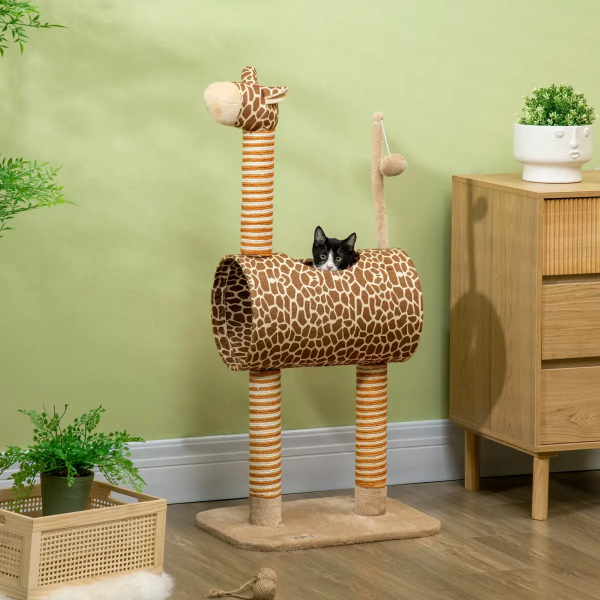 Cat Tree Cute Giraffe Kitten Play Tower W/ Scratching Posts Tunnel Ball Pawhut - Cat Tree