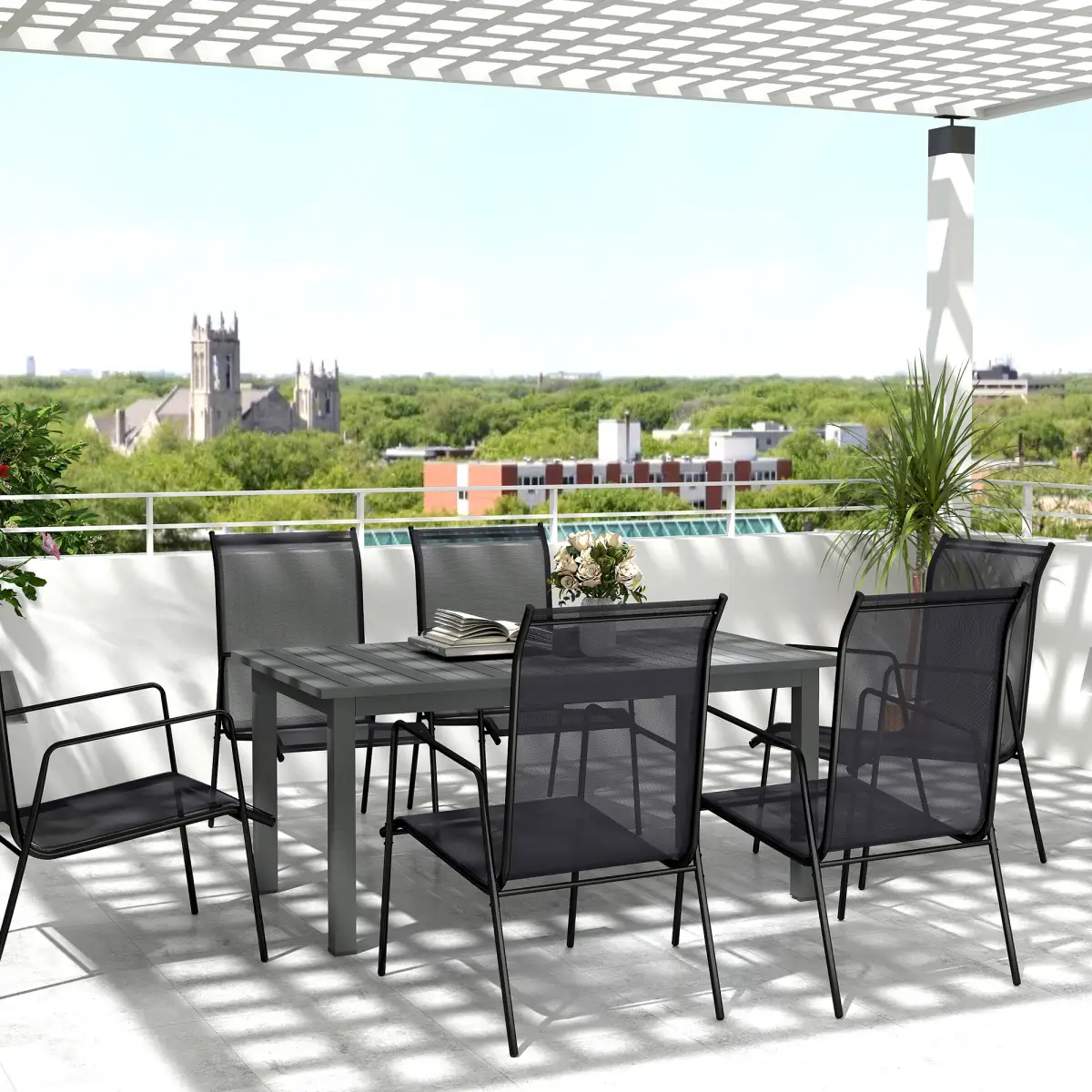 Outsunny Outsunny Extending Garden Table with Slatted Top, 160/220 x 90 x 73 cm, Grey - Garden Table