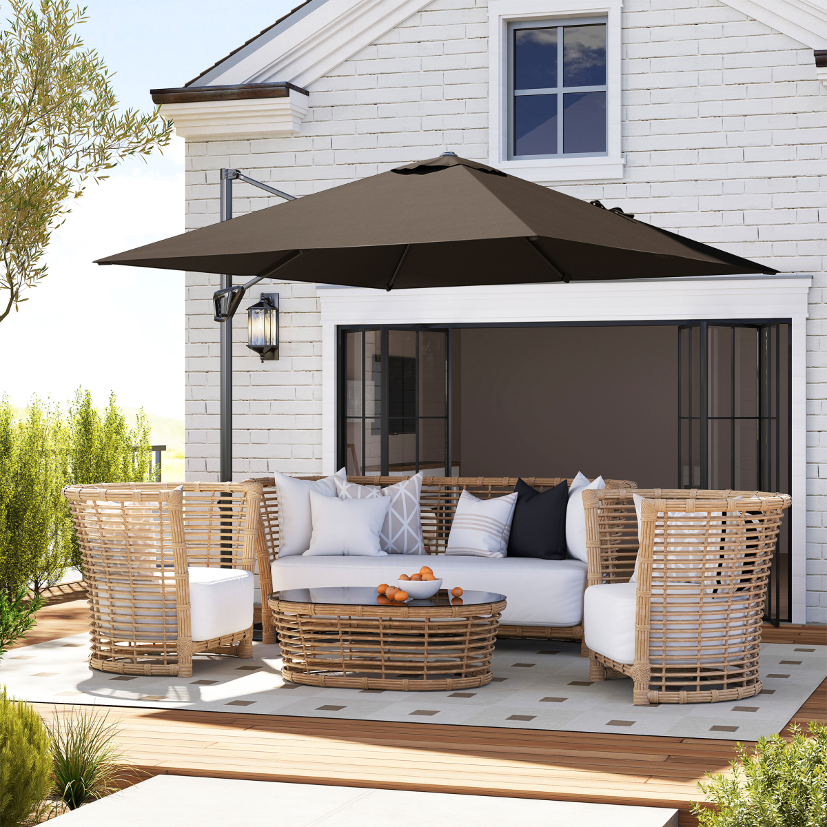 Outsunny Outsunny Square Cantilever Roma Parasol 360° Rotation w/ Hand Crank, Tan - Parasol