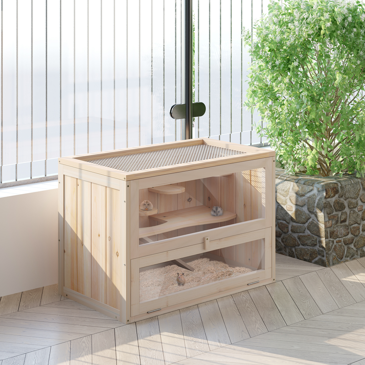 Wooden Hamster Cage Mice Rodents Hutch Small Animals 2 Levels 60x35x42cm - from Pawhut