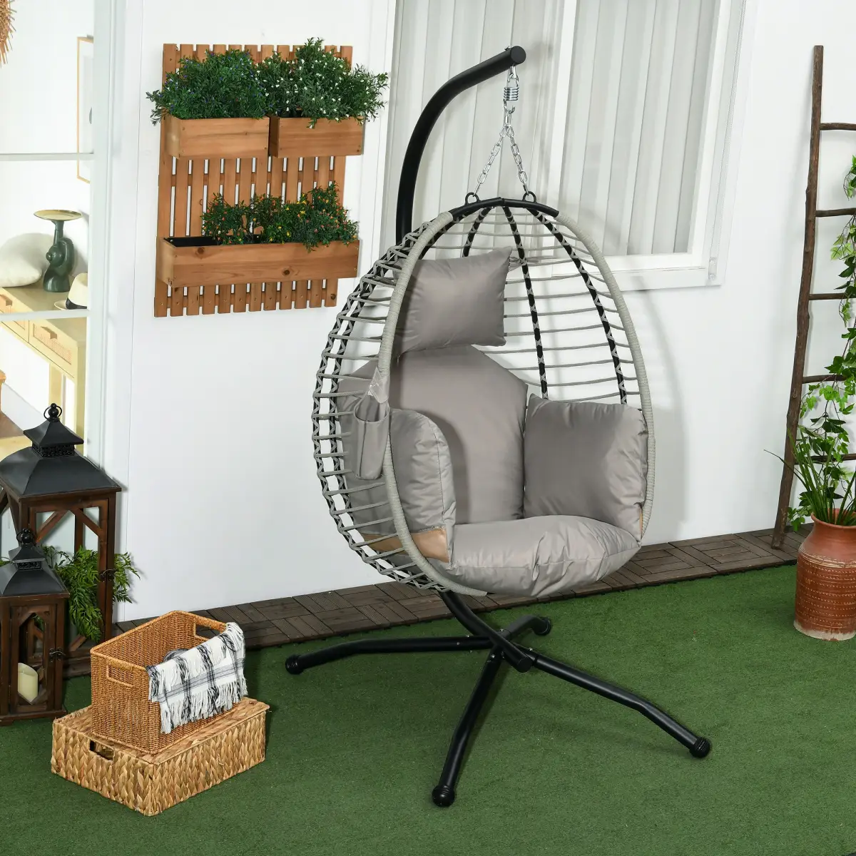 Outsunny Outsunny Hanging Swing Chair with Thick Cushion, Patio Hanging Chair, Grey - Hammocks