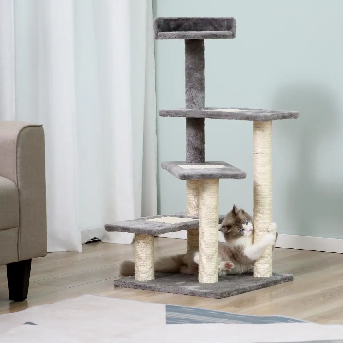 Unbranded Cat Tree Activity Center Kitten Climbing Tower Scratching Post Plush Pawhut - Cat Tree