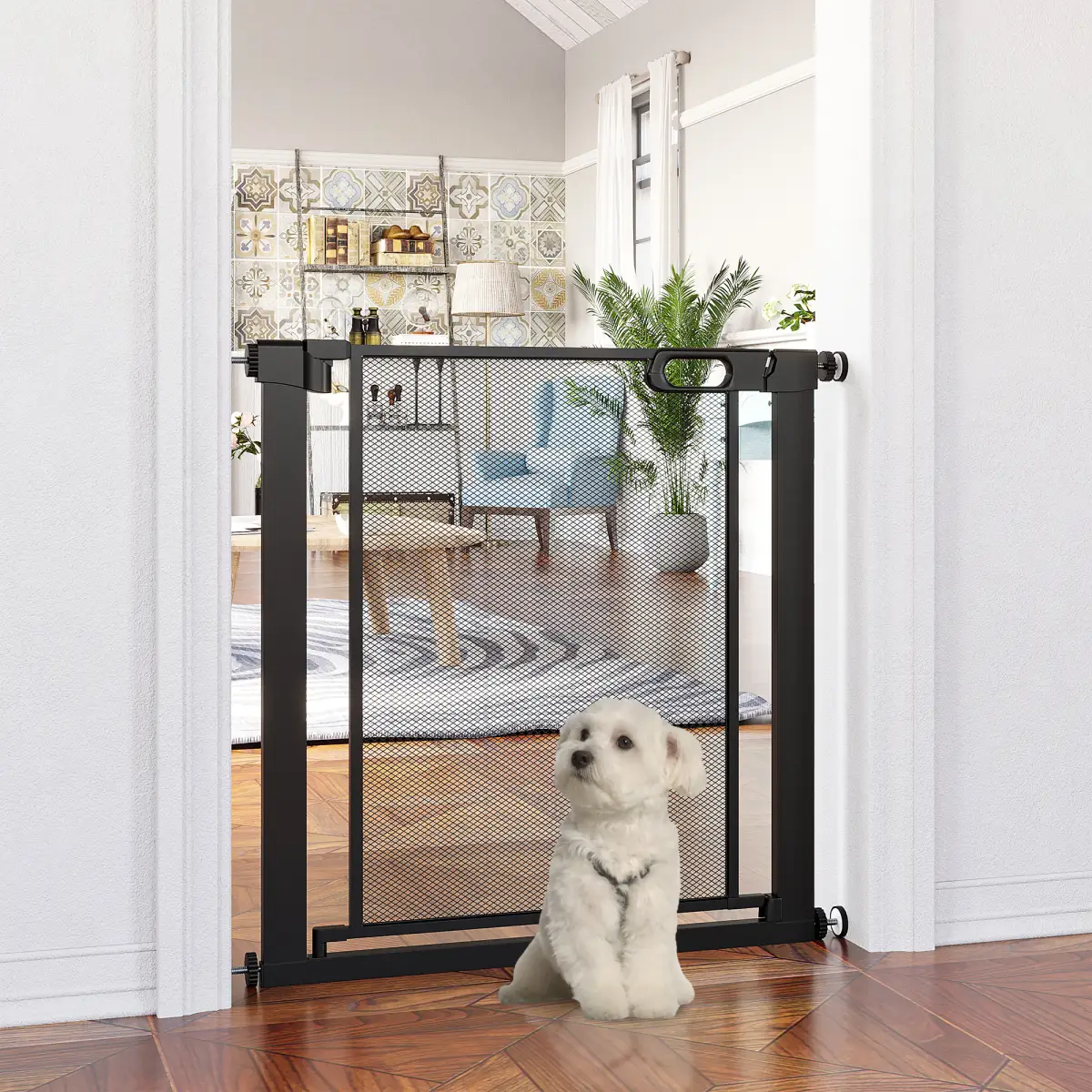 Pressure Fit Safety Gate for Stairs w/ Auto Close 75-82 cm - Black Pawhut - Pet Gate