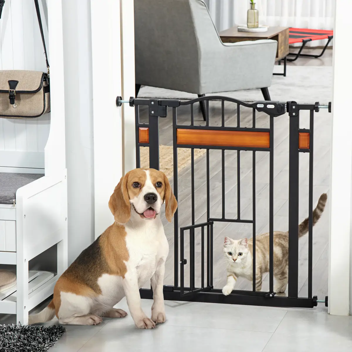 Unbranded Dog Gate Pet Safety Gate Cat Door Auto Close Pine Decor 74-80 cm Wide Pawhut - Pet Gate