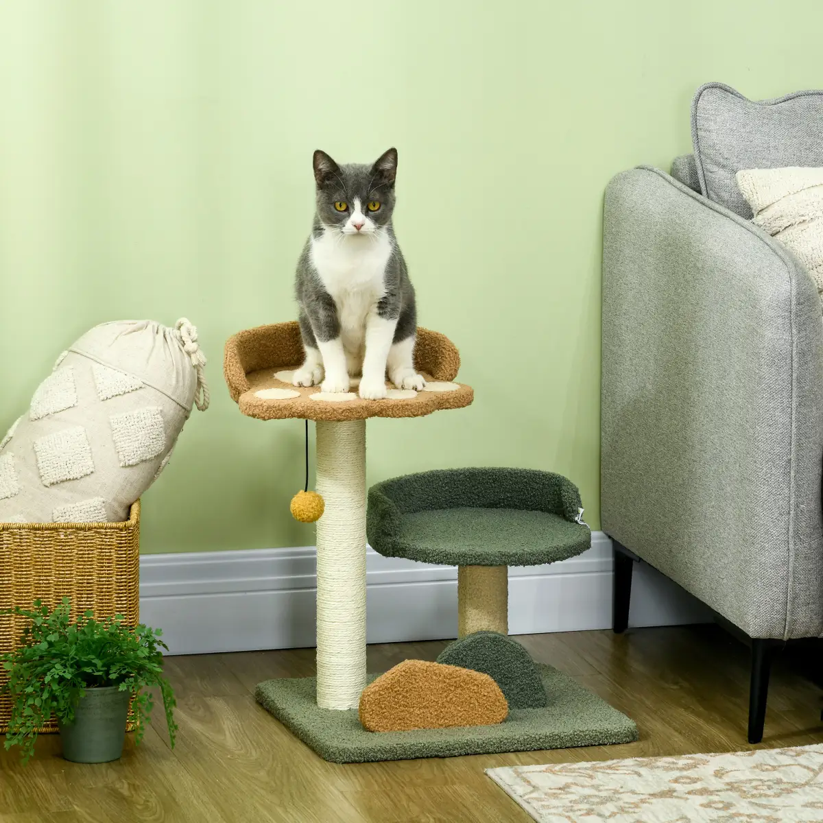 PawHut 52cm Cat Tree for Indoor Cats, Scratching Posts with Two Bed, Toy Ball - Cat Tree
