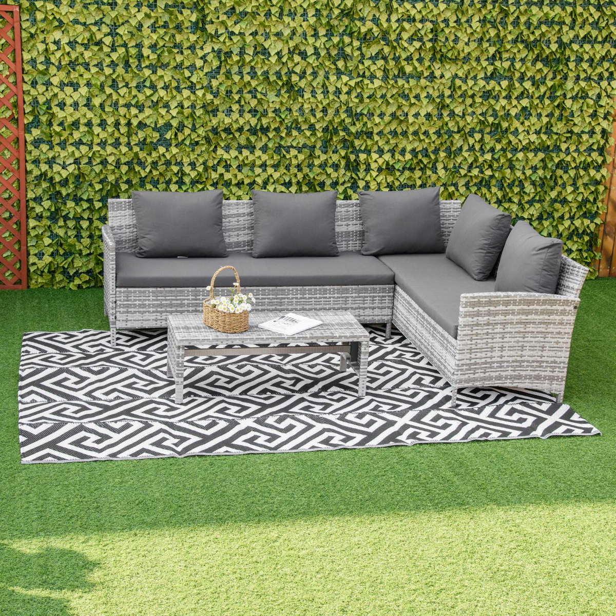 Outsunny Outsunny 182x274cm Reversible Outdoor Rug Portable Plastic Straw RV Camping Mat - Rug