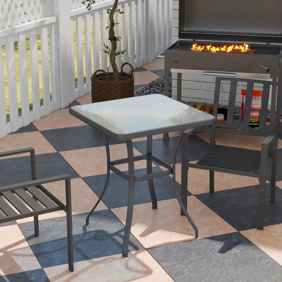 Outsunny Square Glass Bistro Table Bar Dining Kitchen Breakfast Party Table 68.5x84 cm - Garden Table
