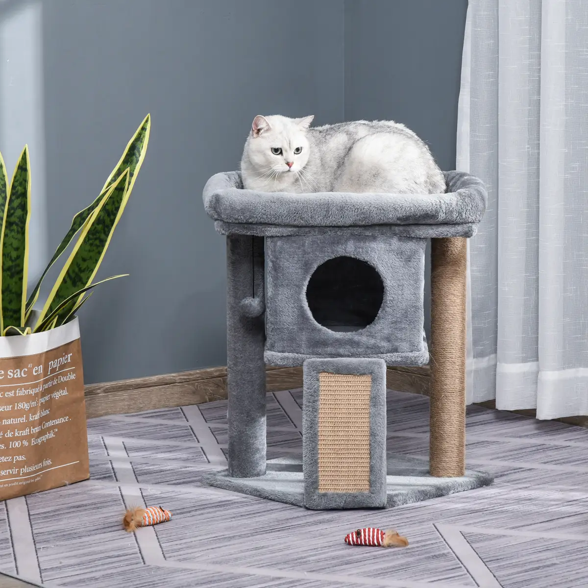 Unbranded Cat Tree Activity Centre W/ Scratching Pad, Toy Ball, Cat House - Grey Pawhut - Cat Tree