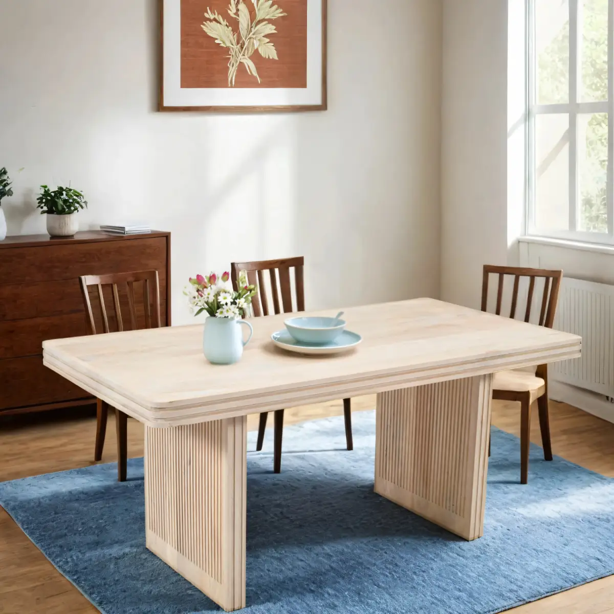 Indian Hub Hudson Carved Mango Wood Dining Table 6 Seater - Dining Table