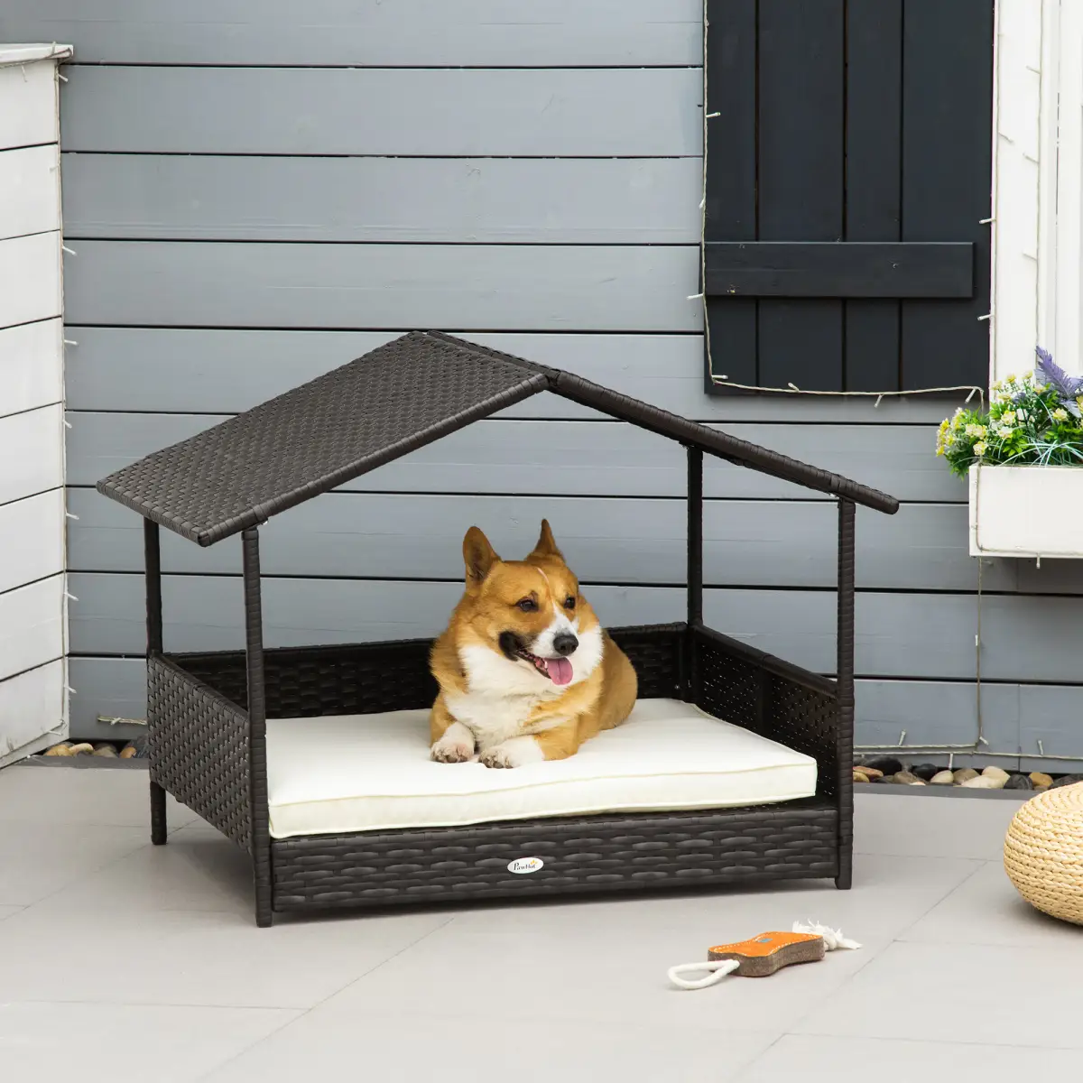 PawHut PawHut Wicker Dog House, Rattan Pet Bed with Soft Cushion, Cat Basket - Cream - Dog Beds