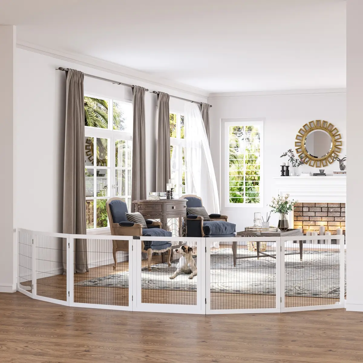 Unbranded Freestanding Pet Dog Gate 6 Panel Foldable Wooden Playpen 432cm Long Pawhut - Pet Gate