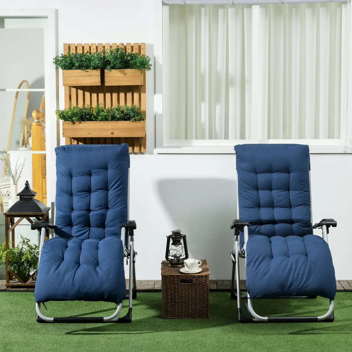 Outsunny Outsunny 2 PCS Reclining Zero Gravity Chair Folding Lounger Cushion Blue - Sun Lounger