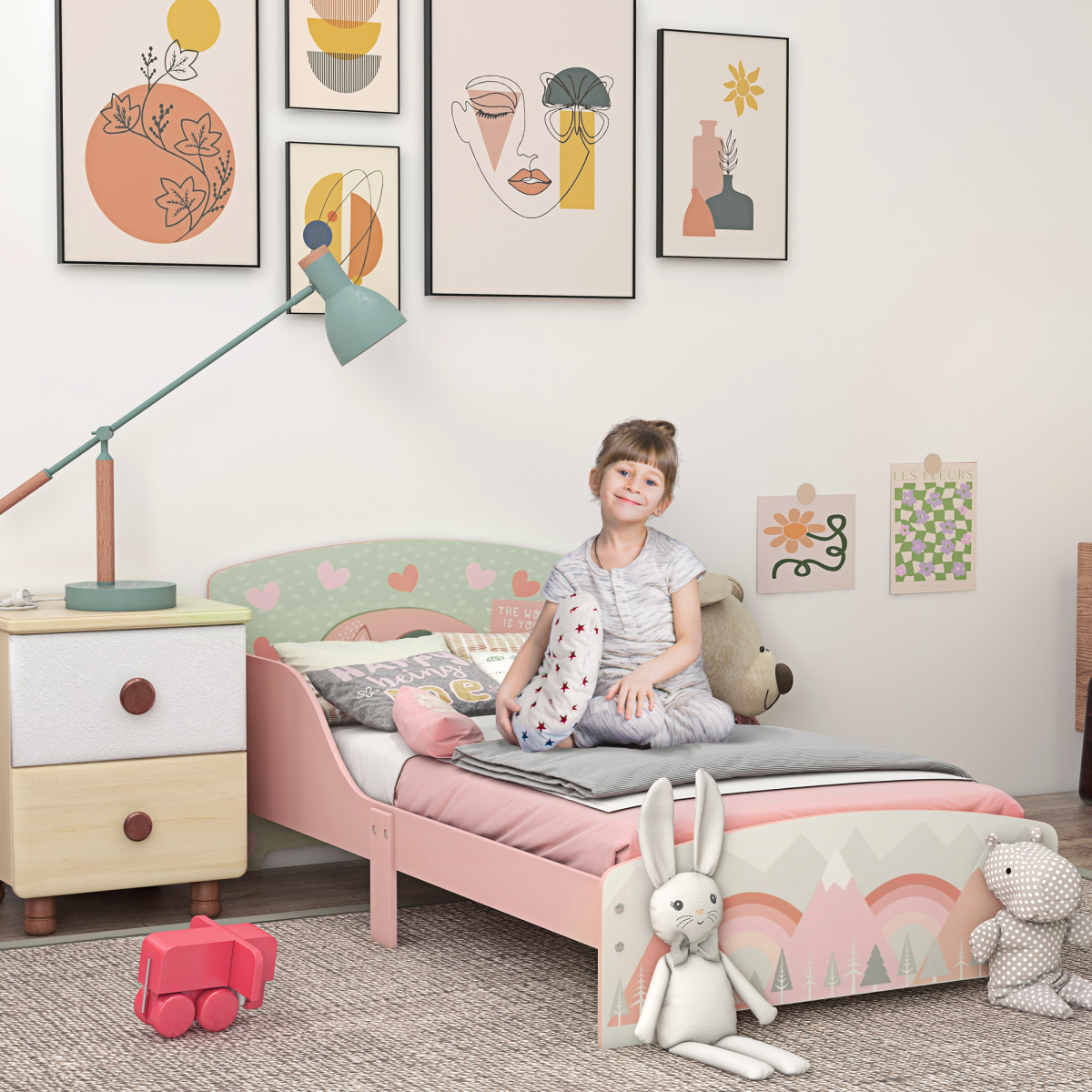 ZONEKIZ Toddler Bed Frame, Kids Bedroom Furniture for Ages 3-6 Years, Pink - from ZONEKIZ