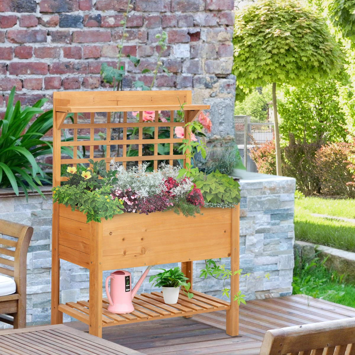Outsunny Outsunny Wooden Planter 105x40x135cm Two Shelves Garden - Planters