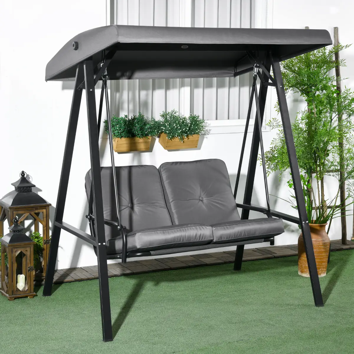 Outsunny Outsunny 2 Seater Garden Outdoor Swing Chair Hammock w/ Adjustable Canopy - Hammocks