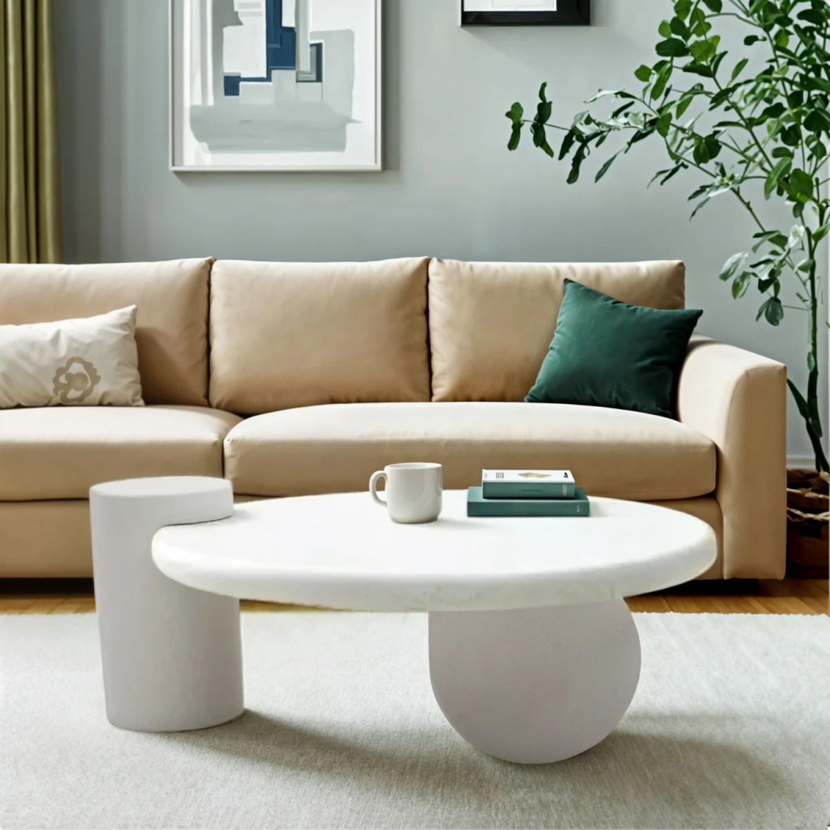 Indian Hub Geo Modern Coffee Table 42in Diameter Geometric Pattern Textured Finish Boho Living Room Decor - Coffee Table