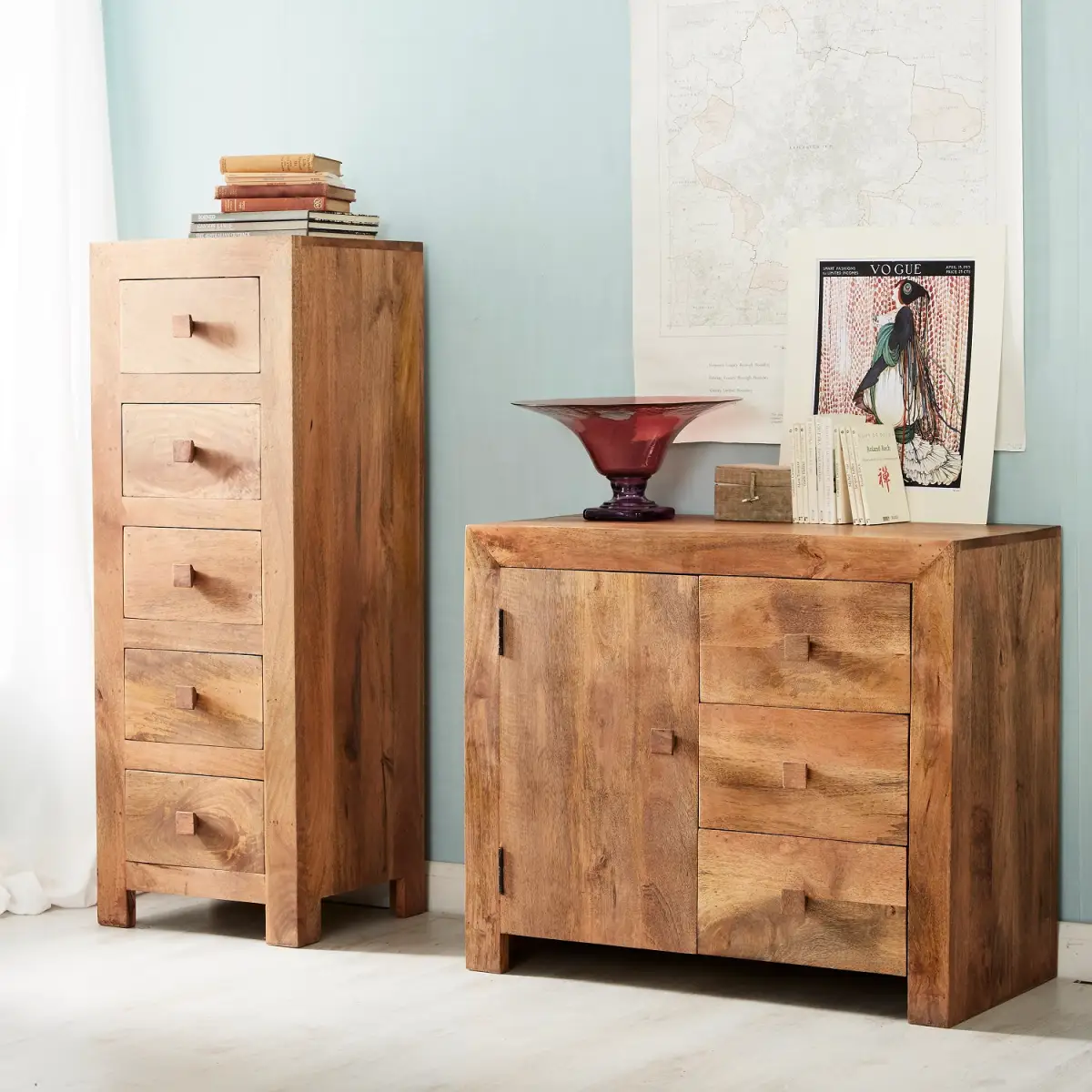 Indian Hub Toko Light Mango 3 Drawer Sideboard - Sideboard
