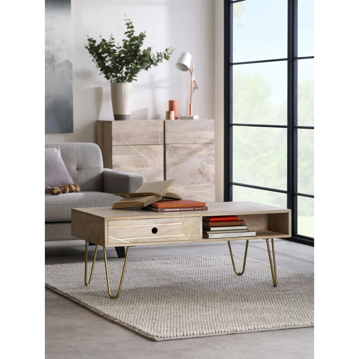 Indian Hub Premium Coffee Table 48Lx20W HairpinLeg LivingRoom - Coffee Table