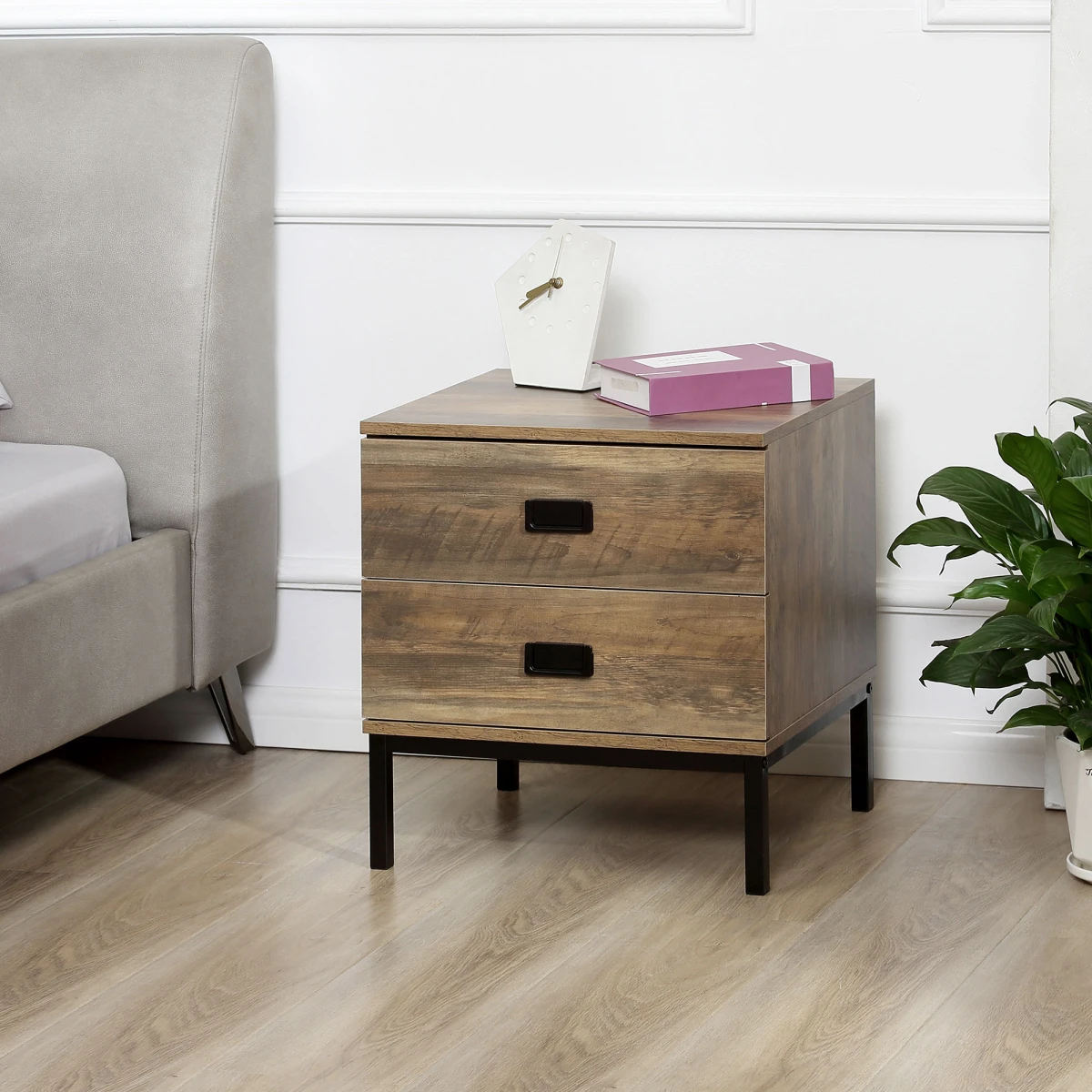 HOMCOM Faded End Table 2-Drawer Storage Bedroom - Coffee Table