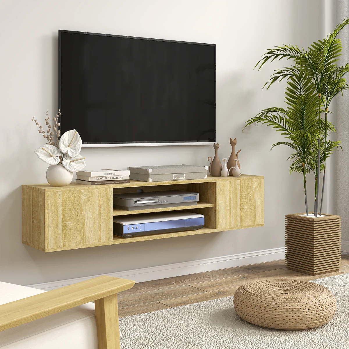 HOMCOM Floating TV Unit 60 Inch With Shelves Living Room - TV Unit