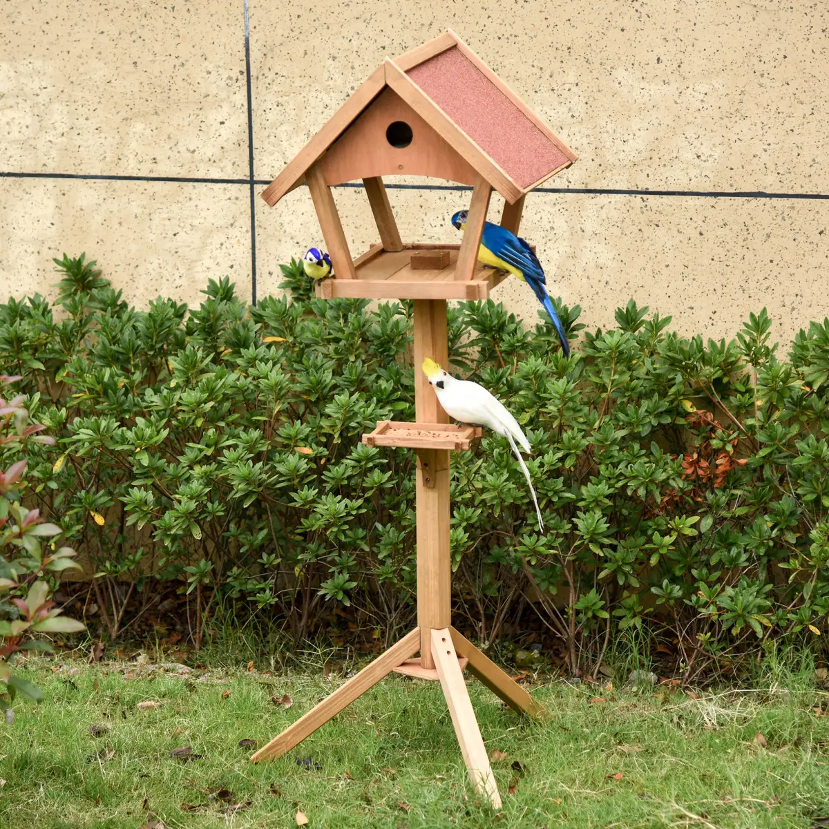 Pawhut Wooden Bird Feeder Stand for Garden Pre-cut Weather Resistant 49 x 45 x 139cm - Bird Feeder