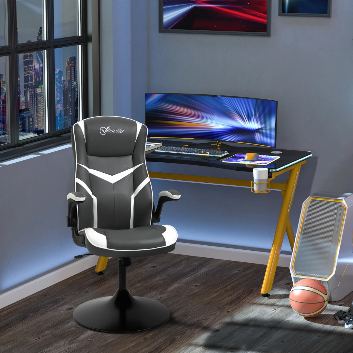 Vinsetto Premium Gaming Chair Height 109-115cm Flip Up Armrests And Swivel Base For Gamers And Home Office - Office Chair