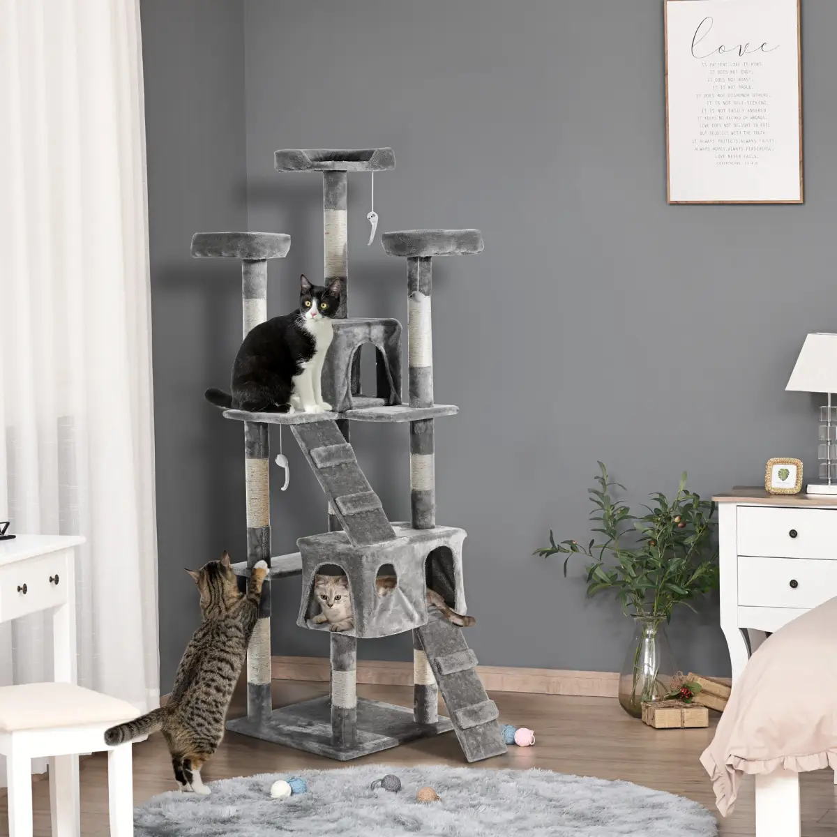 PawHut PawHut Cat Tree Scratcher Activity Centre, Condo Scratching Post Toy Bed - Cat Tree