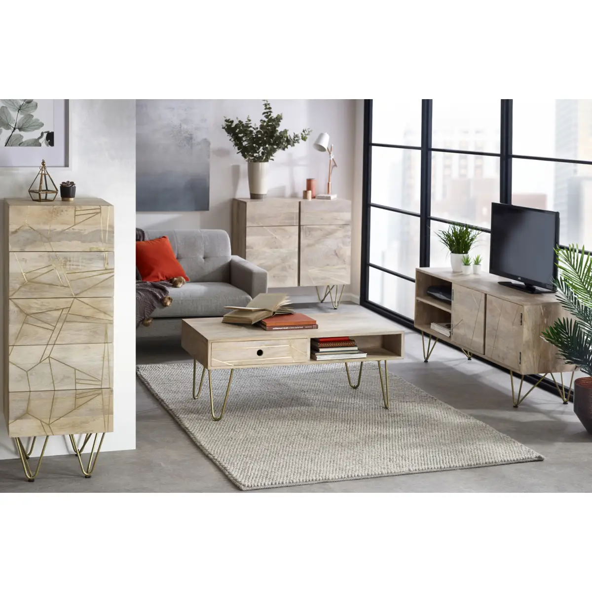 Indian Hub Light Gold 2 Door Medium Sideboard - Sideboard