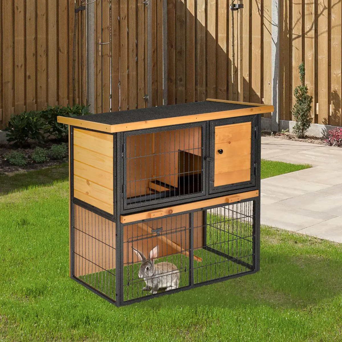 Unbranded Wood-metal Rabbit Hutch Elevated Pet House Outdoor 89.5 x 45 x 81cm Pawhut - Rabbit Hutch