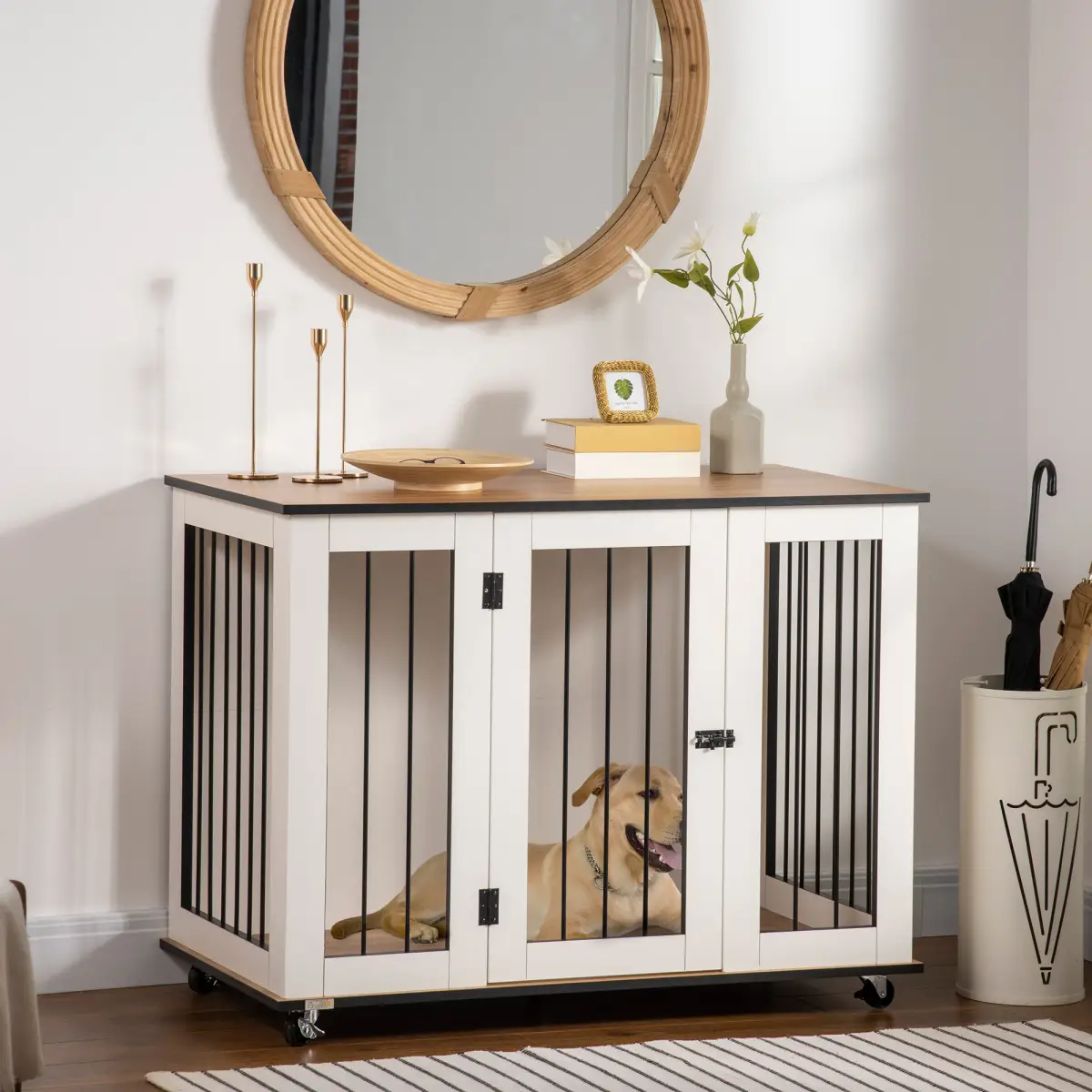 Unbranded Dog Crate Furniture End Table w/ Lockable Door, for Large Dogs - White Pawhut -