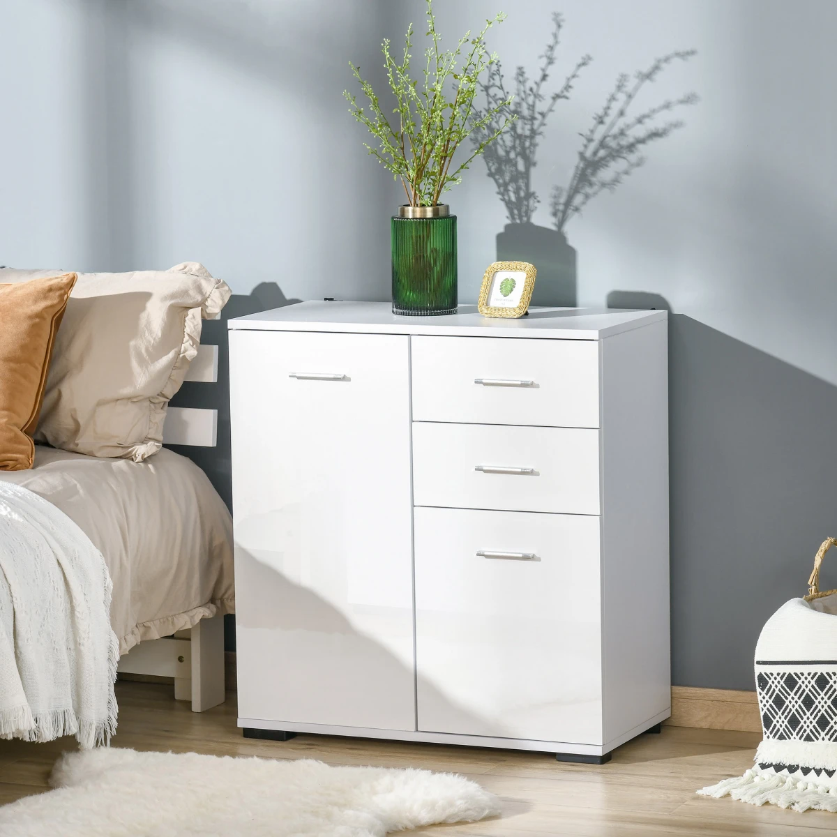 Unbranded White High Gloss Shoe Cabinet 2 Door 2 Drawer Hallway Storage Adjustable Shelves - Shoe Storage
