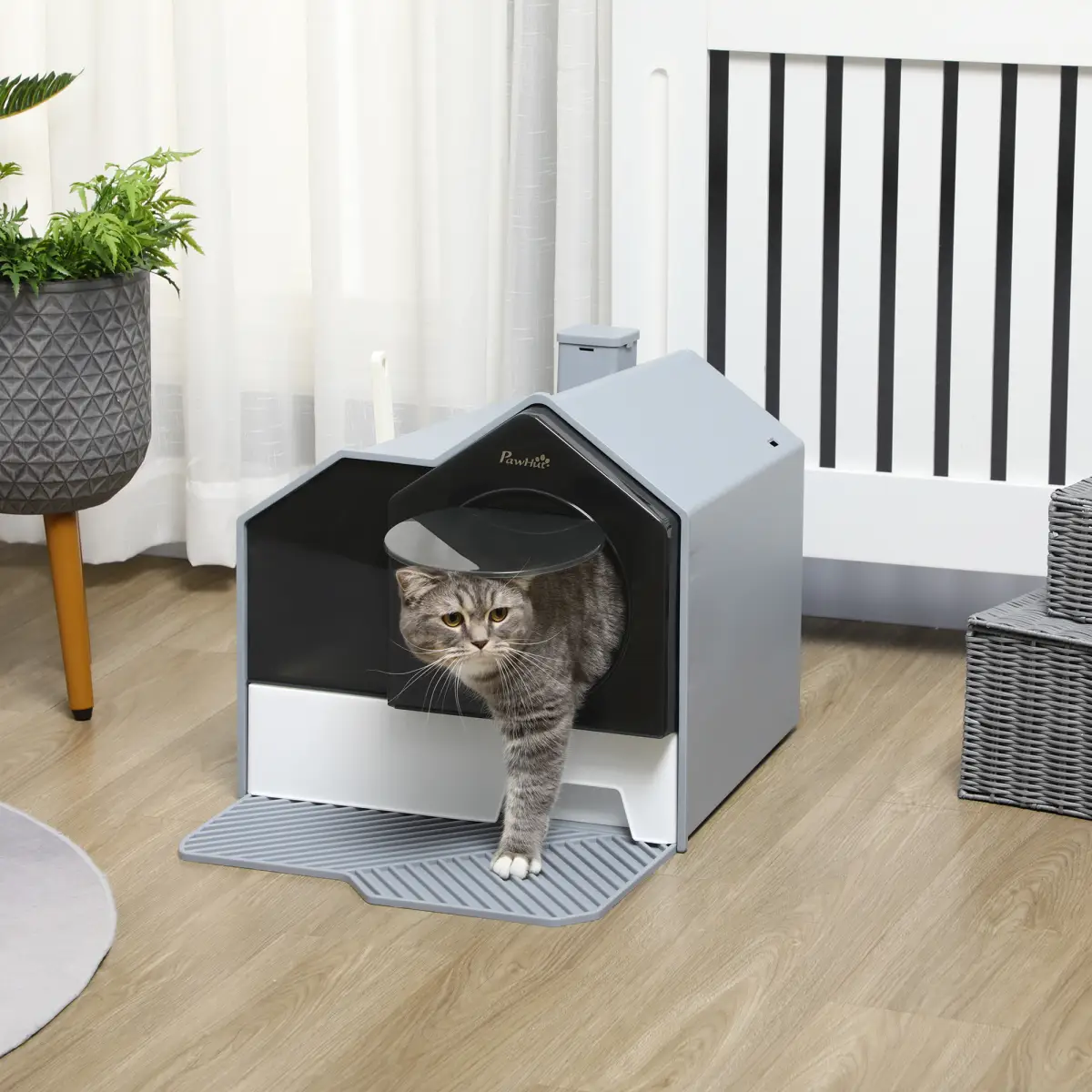 PawHut Hooded Cat Litter Tray with Scoop Drawer Pan, Handle, Deodorant - Cat Litter